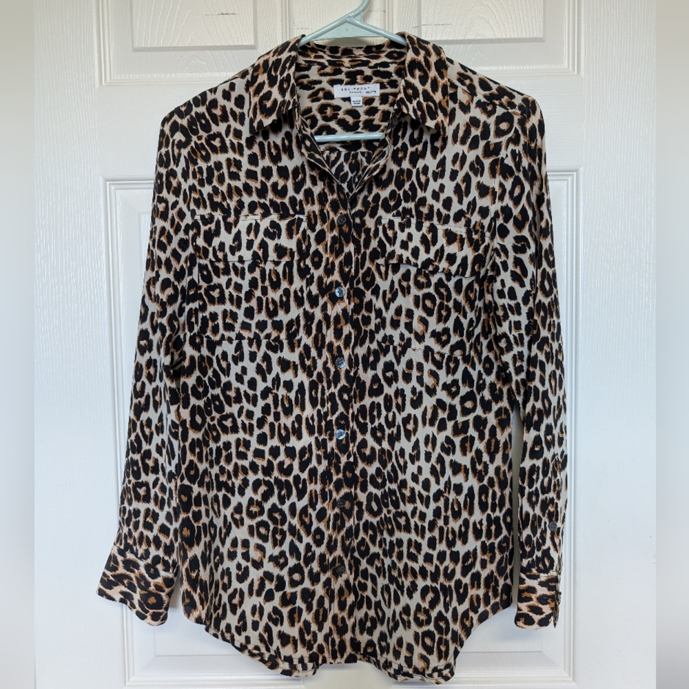 Equipment Women's 100% Silk Button Down Blouse Shirt Leopard XXS Office Career